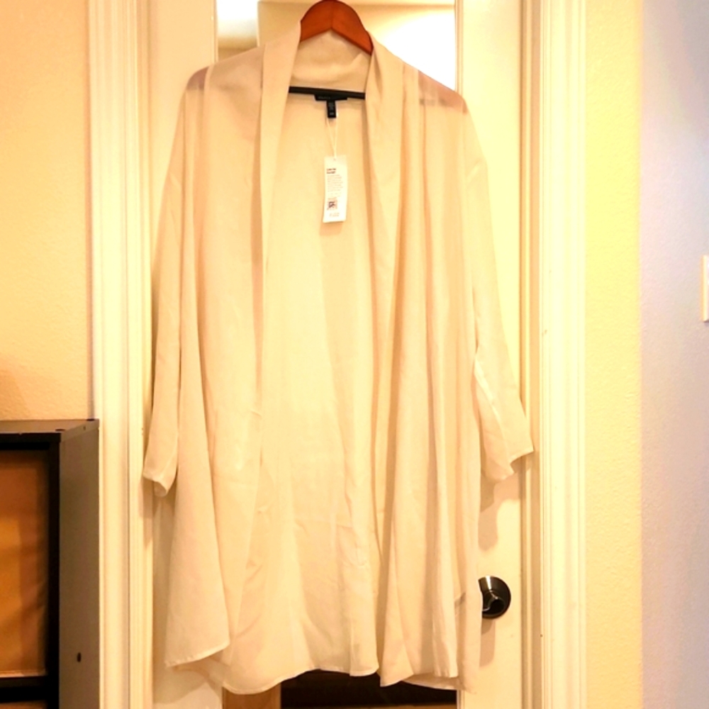 Eileen Fisher Cream Open Front Long Jacket